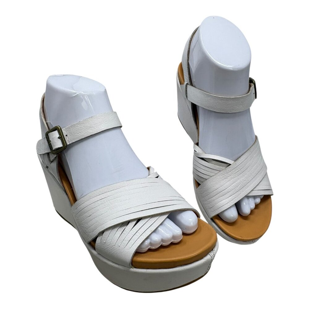 Kork-Ease Martinique White Leather Strappy Platform Disco Inspired Sandals‎